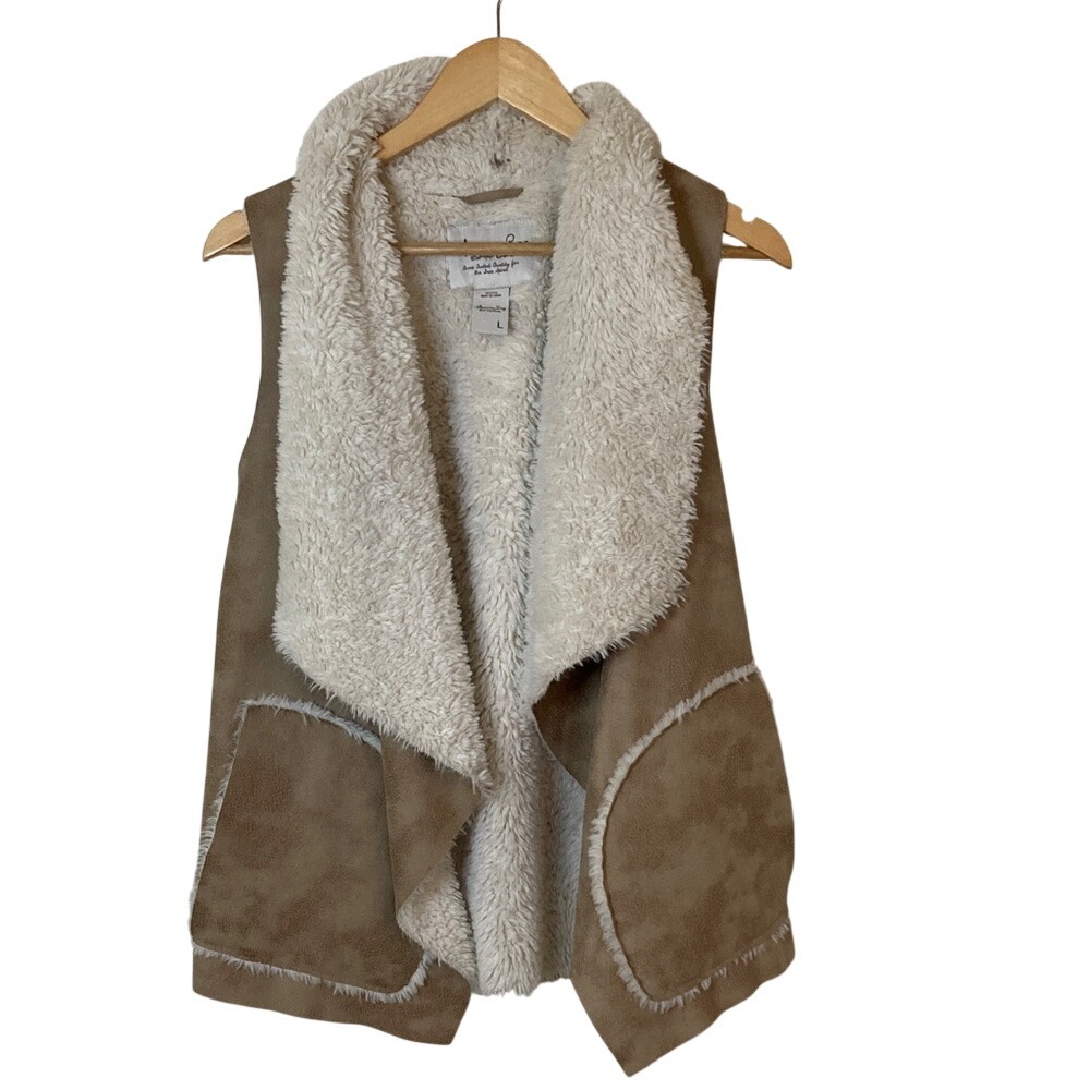 American Rag Womens Cie Faus Suede Sherpa Vest Size Large Pockets Western